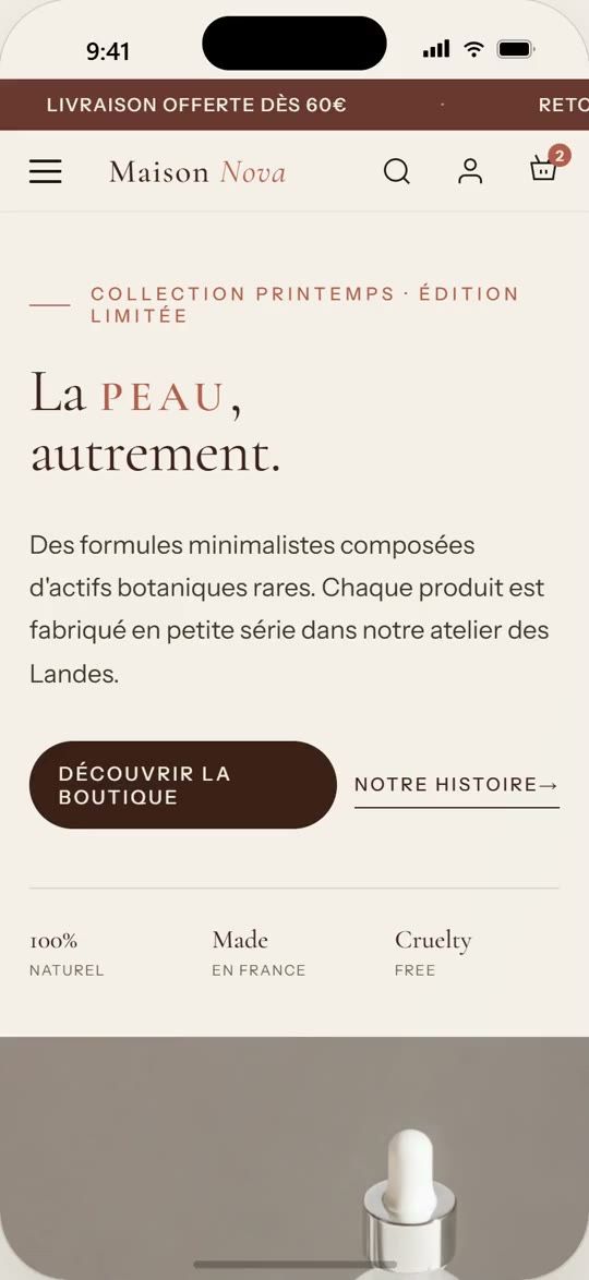 Site d'une boutique sur téléphone